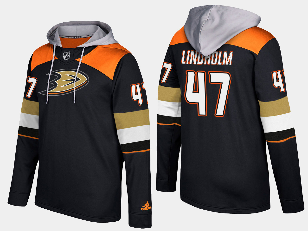 Men NHL Anaheim ducks 47 hampus lindholm black hoodie
